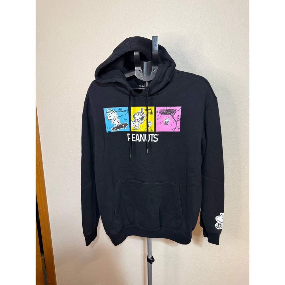 Peanuts Snoopy Graphic Hoodie Black Joe Skateboard Woodstock Large Sweatshirt